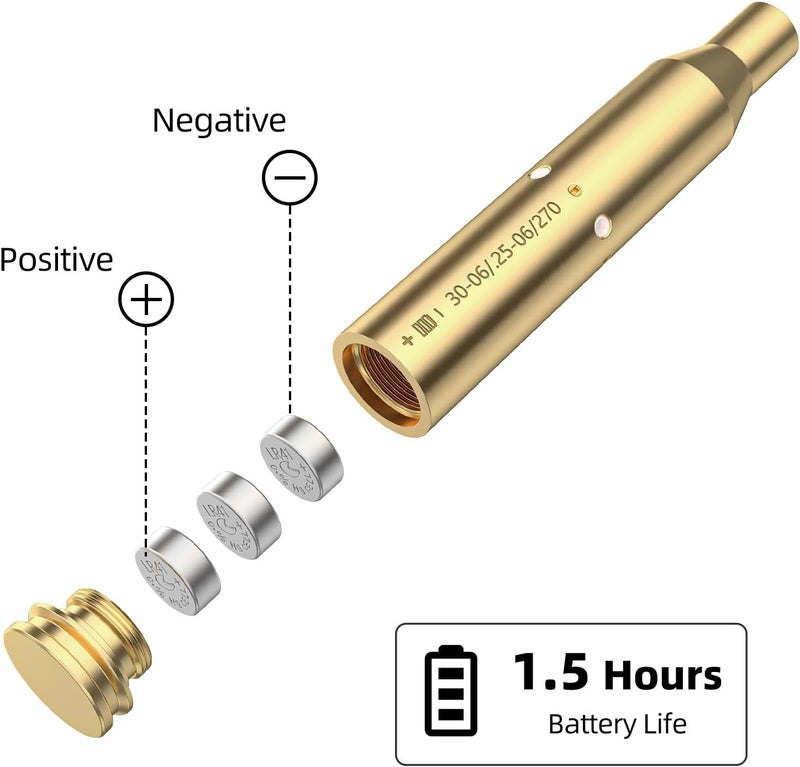EZshoot Bore Sight Laser 9mm/ 223 5.56mm/ 30-06/25-06/270 /300BLK 7.62x35mm/ 6.5CM/ 12 Gauge Cal Red Laser Boresighter with Extra Batteries - Image 3